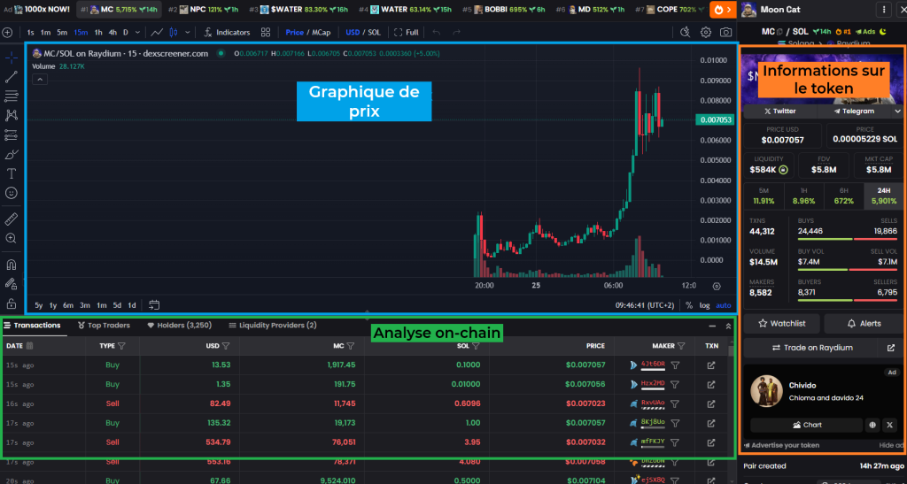 DexScreener analyse d'un token