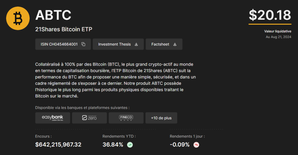 ETP Bitcoin 21shares - ETF crypto